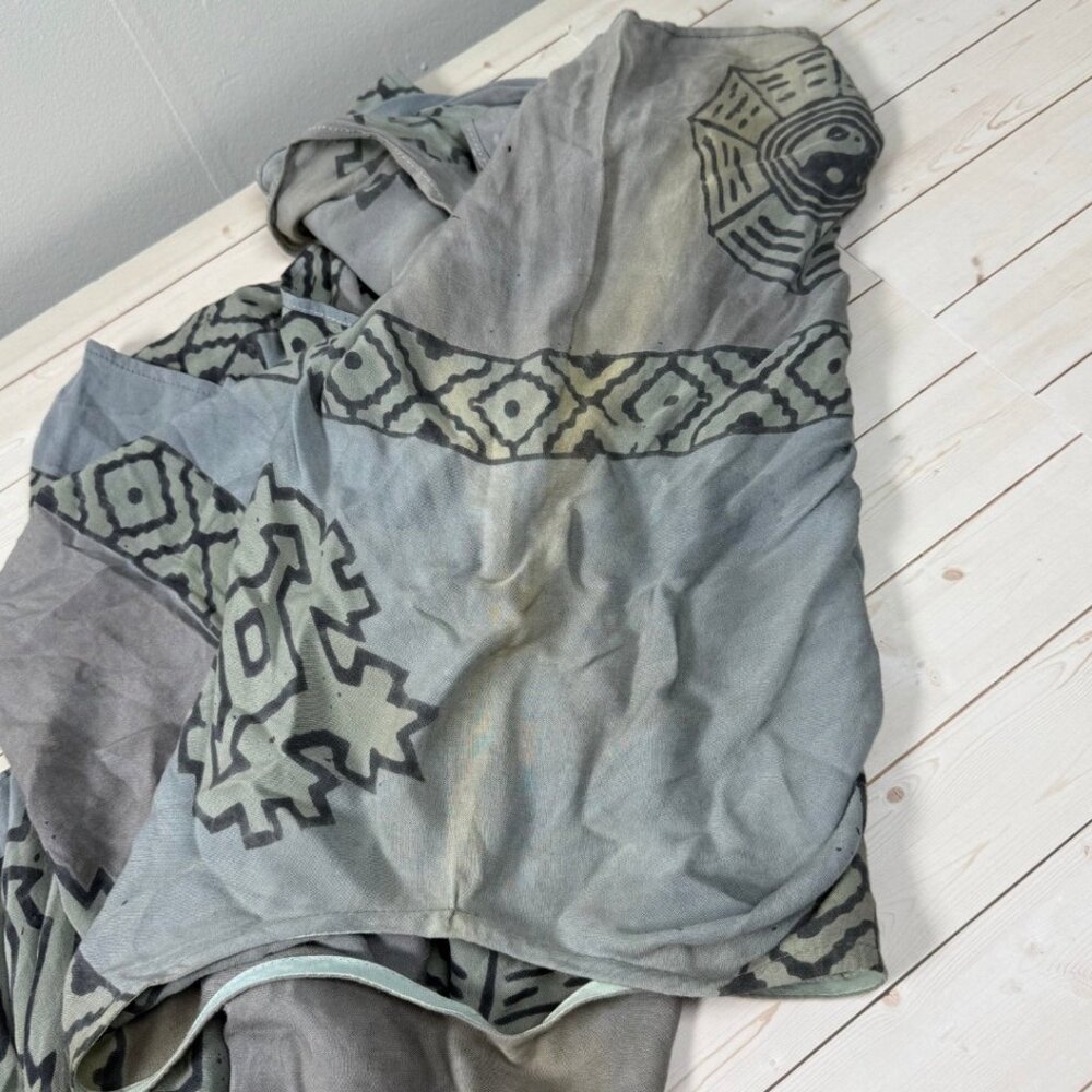 Vintage Handmade Blue Ying Yang Tunic Shirt Kaftan Oversized Hippie Lagen Flawed - Picture 12 of 12